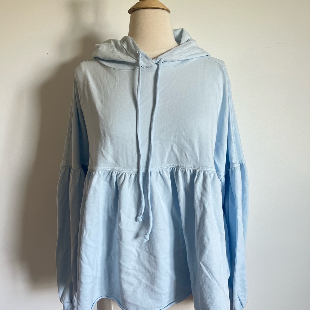 Aerie Soft Blue Peplum Hoodie size Small - NWT